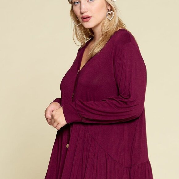 Plus Size Solid Heavy Rayon Modal Jersey Faux Button Up - Picture 3 of 8